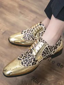 Men's Fashionable Leopard Print Lace Up Dress Shoes, Casual Comfortable Breathable Shoes for Daily Wear, Business Formal Shoes for Men, Boy