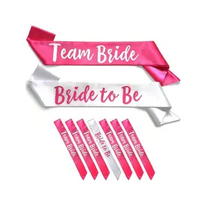 7Pcs White Pink Satin Bridal Sash Set, Bride To Be Team Bride Wedding Sashes, Bridesmaid Etiquette Party Belts, Party Favor Accessories for Bachelorette Party, Bridal Shower, Wedding Party and Christmas Holiday Decor