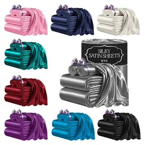 Satin Bedding Set 3 Pcs Bed Set Soft & Comfortable Hotel Luxury Sheets Solid Color Wrinkle Free & Fade Resistant Bed Sheets for Home Bedroom, Dormitory and Hotel Summerwins Queen King Size with 1 Deep Pocket Fitted Sheet + 2 Pillowcases Cool for Summer