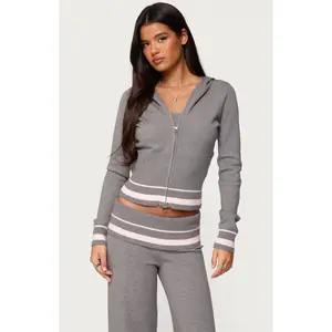 Edikted Women's Kaliya Stripey Knit Zip Up Hoodie