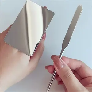 Stainless Steel Makeup Color Mixing Palette Set with Spatula, Professional Foundation Liquid Cream Mixer Tool, Cosmetic Art Kit, Easy Cleanup, Smooth, Portable Makeup Tools