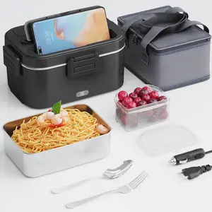 Portable Electric Heated Lunch Box 80W – Multi-Voltage (12V/24V/110V) Stainless Steel Container for Car, Truck & Office 1.5/1.8L
