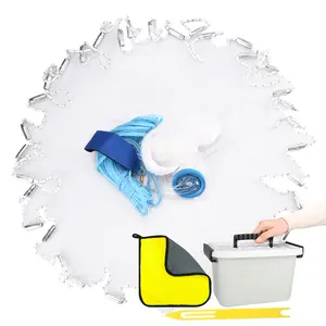 Hand Throw Casting Net Chain 1PCS Pack 14Ft/4.2M & 12Ft/3.6M Full Spread Wire Cast Nets with Fishing Bucket, Shuttle & Quick Dry Towel Accessories