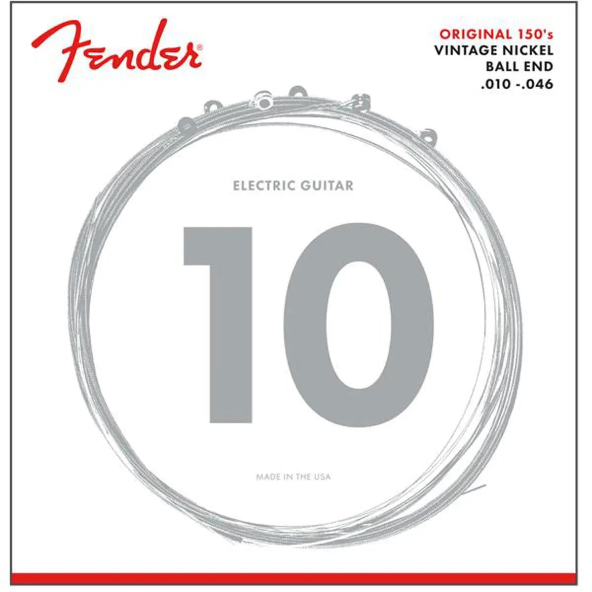 Fender Original Pure Nickel Wound 150R Regular Electric Guitar Strings, Ball End, .010-.046 Gauges, Set of 6 Strings