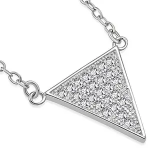 925 Sterling Silver White CZ Triangle Womens Pendant Necklace