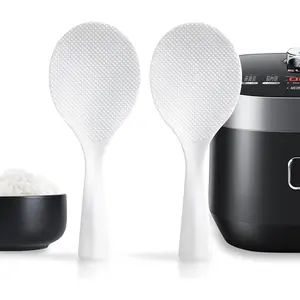 2 Pcs Plastic Rice Paddle,Non Stick Standing Rice Spoon Scooper Spatula,Heat Resistant Rice Cooker Spoon (White)