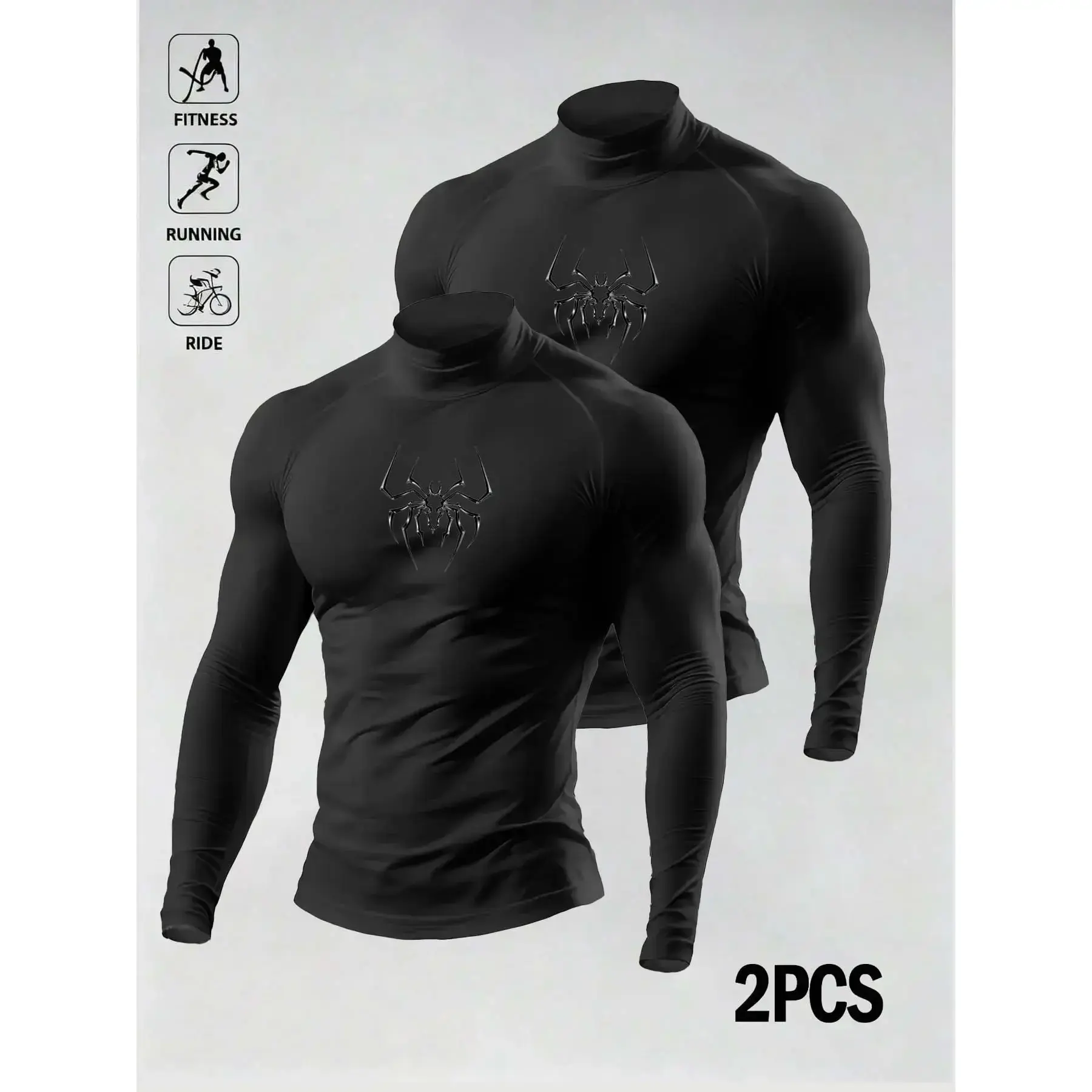 Men's compression shield, high-neck long sleeves, spider graphics, four-way stretch, fast drying, very suitable for fitness, running, riding, wearingRAIMENTRY Men's compression shield, high-neck long sleeves, spider graphics, four-way stretch, fast drying, very suitable for fitness, running, riding, wearingRAIMENTRY