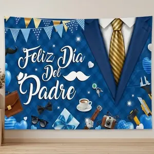 1 PC 2D Flat Banner Backdrop Father's Day Suit Tie Mustache Pattern Photography Background For Party Decor