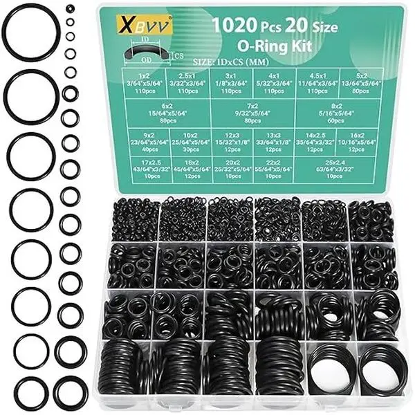 1020 Pcs O Ring Kit 20 Size Nitrile Rubber Oring Assortment Set for Car Auto Vehicle Repair Faucet Plumbing Air or Gas Sealing Connections