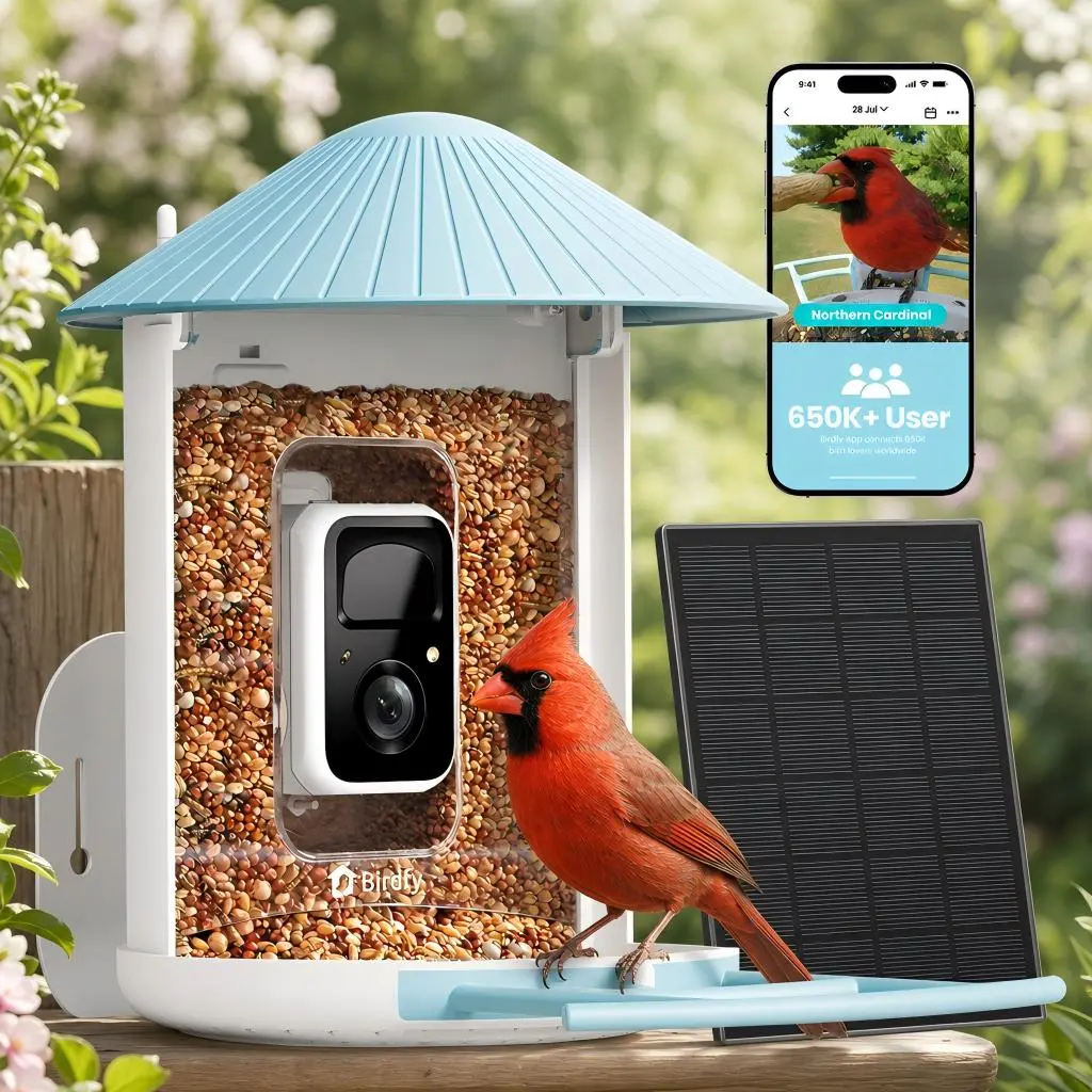 Birdfy Smart Bird Feeder with Camera, 2K HD Solar Powered Outdoor Bird Camera, AI Bird Identification, Live View, Night Vision & Instant Alerts