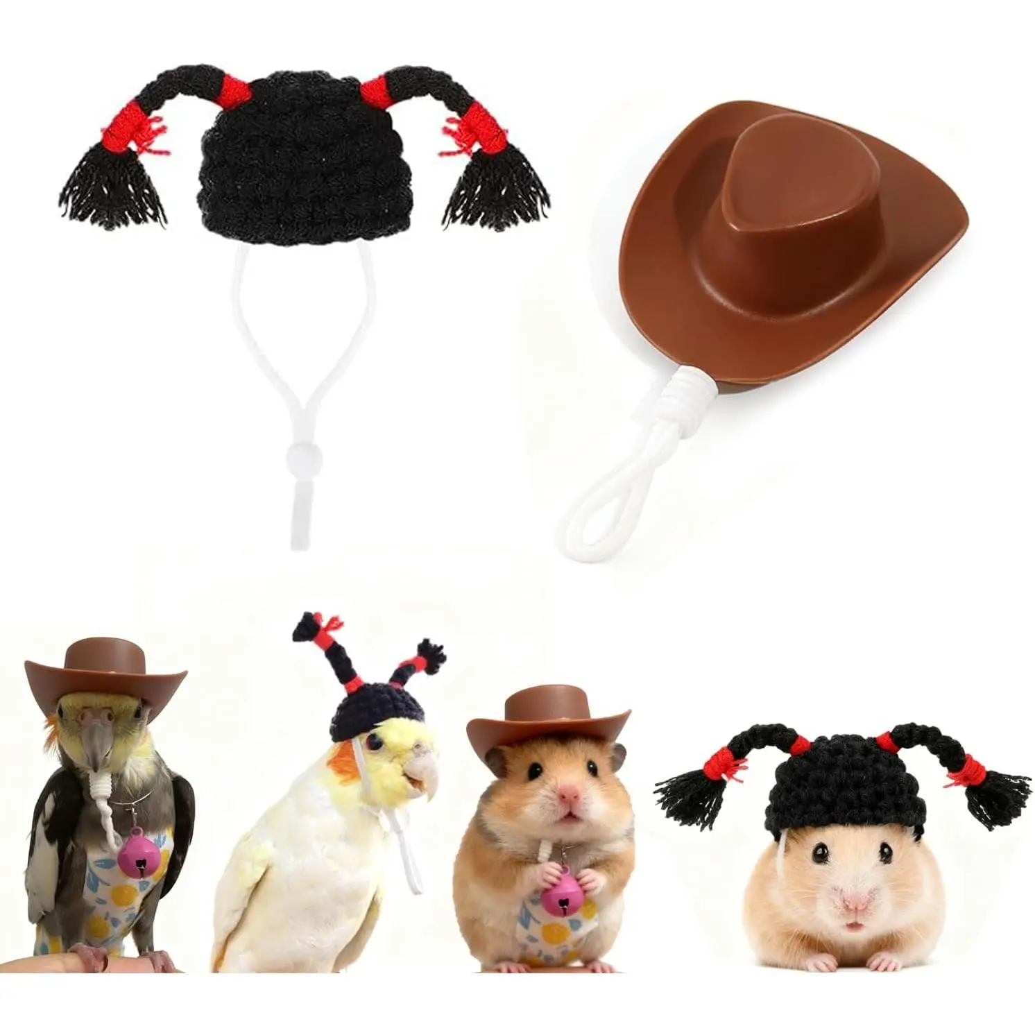 2-Piece Mini Hat Shape Pet Costume Accessories Set - Small Animal Hats for Hamster, Parrot, Two Piece Set