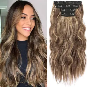 4Pcs Hair Extensions Clip Ins Clip In Hair Extensions Honey Blonde Mixed Light Brown 20 Inch Long Wavy Synthetic Hair Extensions Double Weft Hair Extension (4Pcs,20Inch,22H10 # )