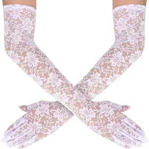 Lace Gloves Women,  Party Long Elegant Opera Lace Gloves Costume Floral  Arm Elbow Length - 18.9in