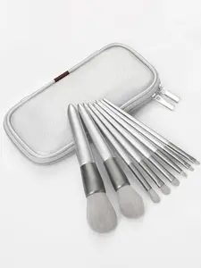Silver Makeup Brush Set with Case: 10pcs Soft Bristle Brushes for Full Face Makeup