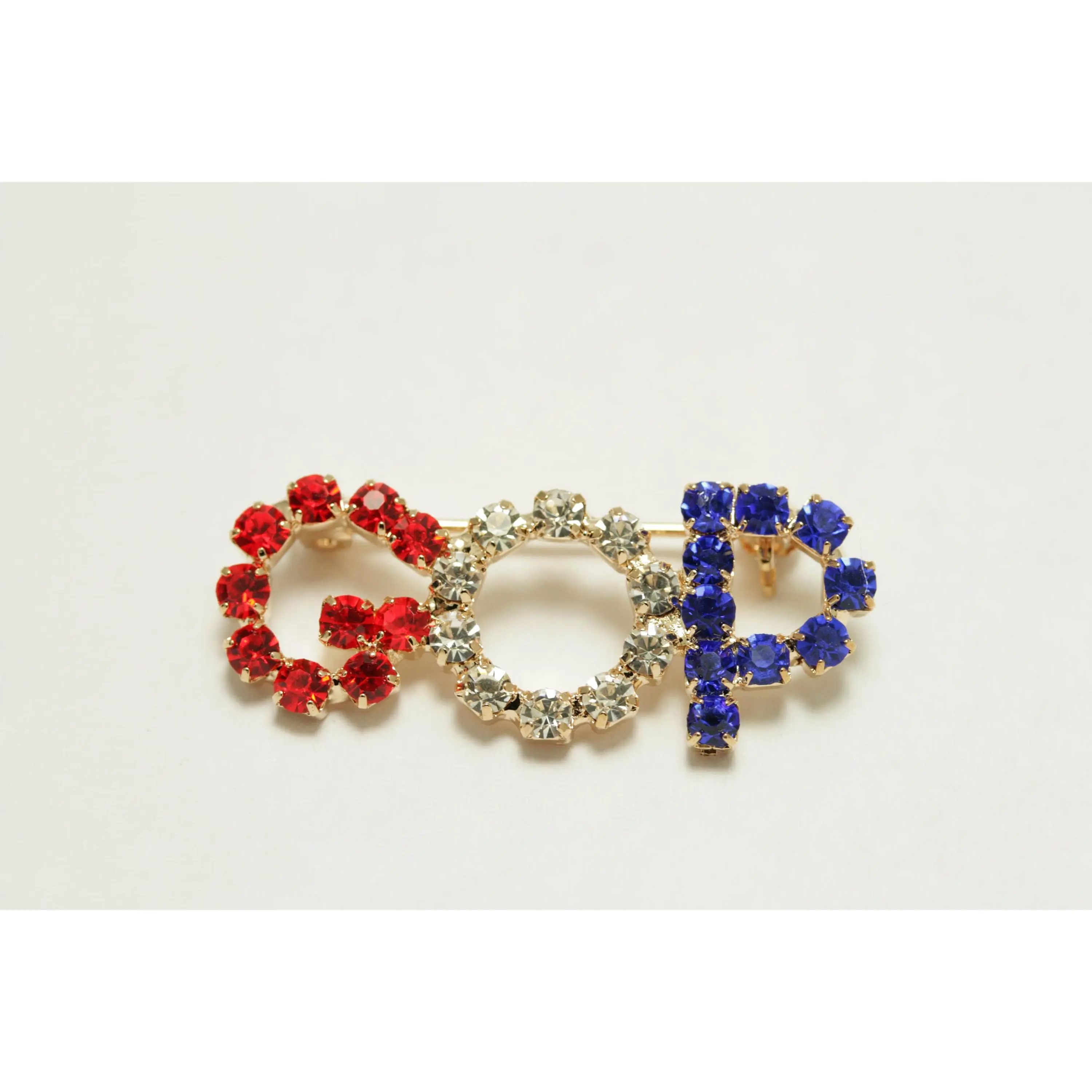 Vintage Republican Brooch with Sparkly Rhinestones, Red, White, and Blue GOP Pin for Party Events and Voting Enthusiasts, No, Unisex