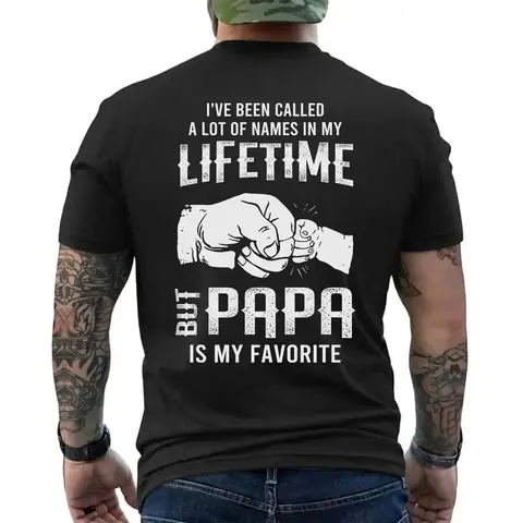 Men's Fitted Pure Cotton Fabric Round Neck Short-Sleeve Graphic Print T-Shirt - Personalized "I've Been Called A Lot Of Names But Papa Is My Favorite" Dad Life Slogan Top, Retro Father's Day Gift for Husband