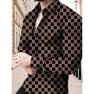 [Plaid Check Shirt for Fall/Winter] 1pc Men's Long Sleeve Plaid Check Shirt - 100% Polyester, Non-Stretch, Button-Up, Regular Fit, Ideal for Fall/Winter Season