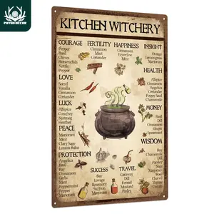 Kitchen Witchery Metal Tin Sign, Vintage Iron Plate Cooking Plaque Wall Art Painting for Home Kitchen Decoration, Home Decor