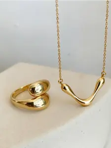 Dmk Elegant Adjustable Teardrop Ring and Necklace Set, Minimalist Design, Perfect for Daily Wear, Classic Style, Suitable for All Occasions
