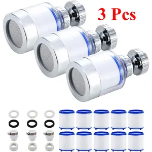 3 Pcs Sink Filter Water Faucet, Universal 360 ° Rotating Bathroom Sink Filter, Kitchen Faucet Water Filter-Removes Chlorine Fluoride Heavy Metals Hard Water for Home Kitchen & Bathroom