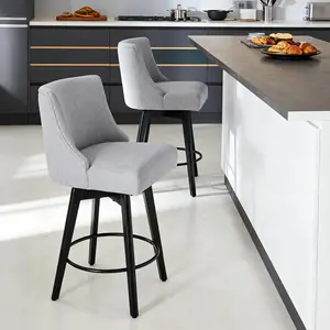 Set of 2 Counter Height Bar Stools, 26" Modern Swivel Stools with Backrest, Faux Leather Upholstered, Solid Wood Legs, Ideal for Kitchen Island & Home Bar