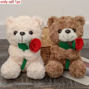 1 count Plush Teddy Bear with Roses ,Super Soft Fluffy Cute Teddy Bear, Heart Soft Toy, Stuffed Animal Gift, Soft Cuddly Gift, Perfect Gift for Valentine's Day Anniversary Birthday Romantic Occasions, Kawaii Stuffed Animals