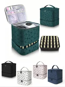 Nail Polish Storage Box, PU Leather Dual-Layer Organizer, Holds 30 Bottles, Portable Design with Handle, Ideal for Nail Care, Makeup Storage Bag, Vanity Bag Organizer