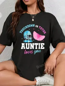 100% Cotton Unisex Touchdown or Tutu Auntie Loves You Football Gender Reveal T-Shirt Vingate Printed Casual Round Neck T shirt
