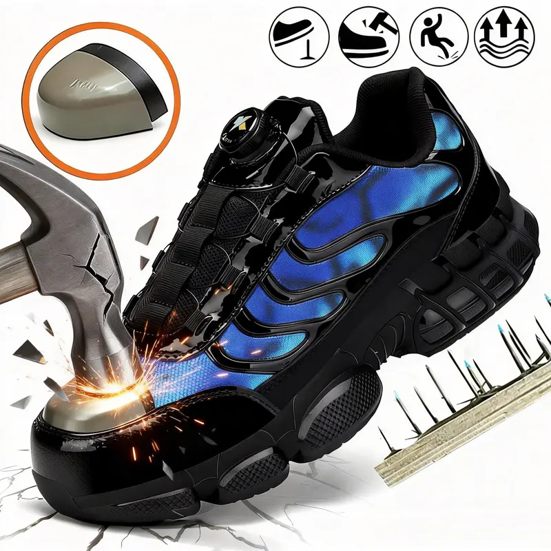 Unisex Industrial Steel Toe Safety Trainers - Closed Breathable Rubber Walking Shoes with Foam, Reinforced, Slip-Resistant, Puncture-Proof, Impact-Proof Sole for Warehouse, Construction Workers