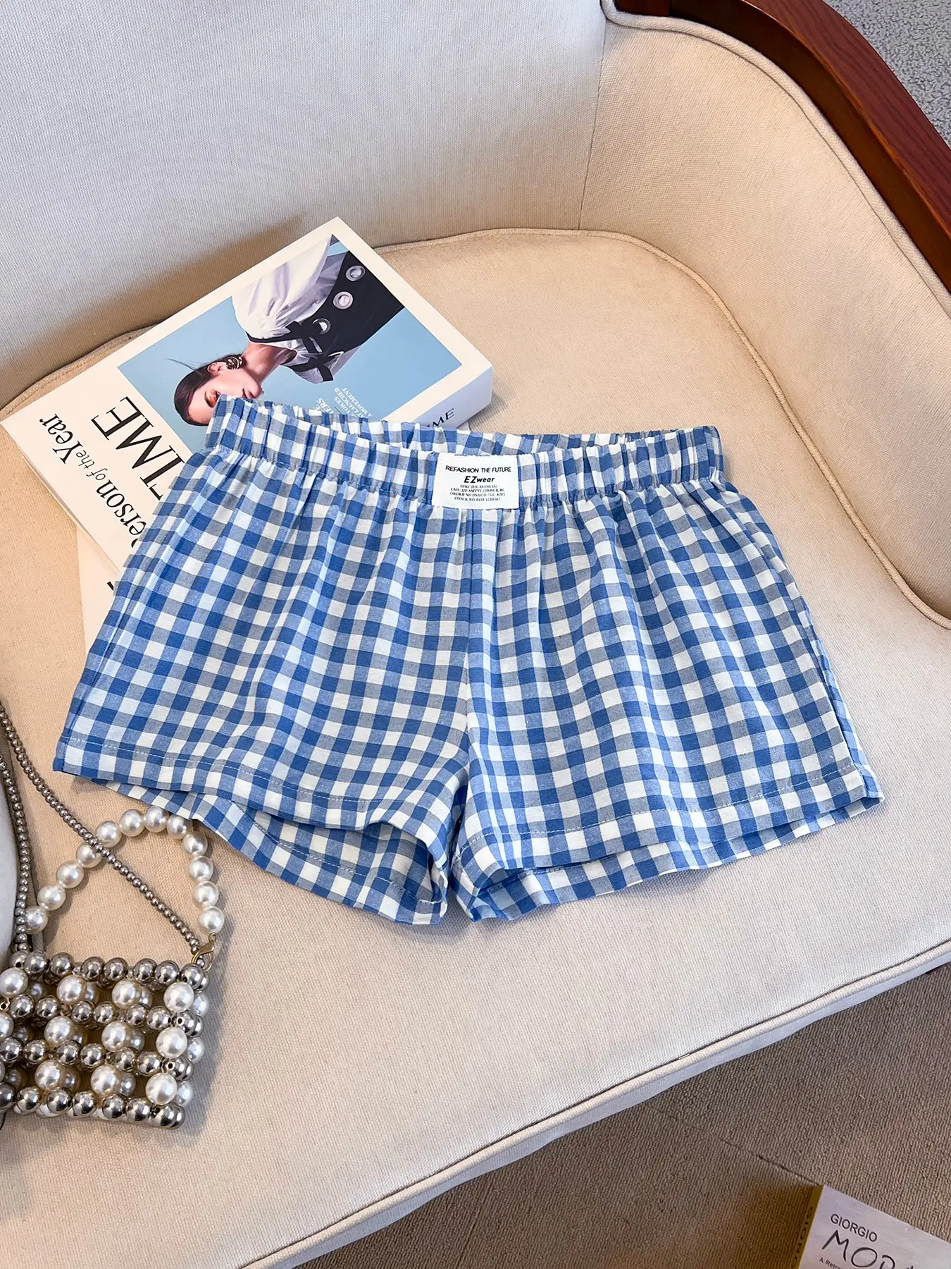 Y2K Millennial Sexy Plaid Shorts, Loose-Fit Slimming Casual Home Wear, Summer Women's Bottoms, Blue Checkered Short Pants