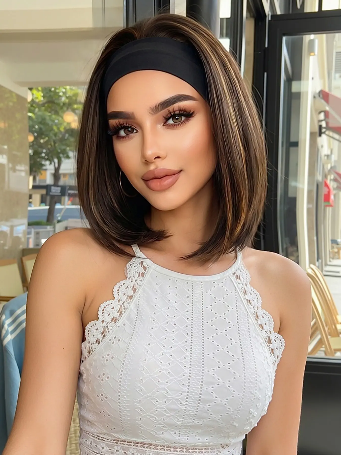 Women's Headband Wig Mixed Straight Hair, Heat-Resistant Fiber Wig for Daily Parties, Party Wig, Medium Length No Glue Design, Glueless Headband Wig, Synthetic Hair Wig, Daily Wear Wig