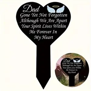 Dad Grave Marker Stake, Heart Shaped Memorial Plaque with Poem, Waterproof Cemetery Decor for Loss of Father, Outdoor Garden Remembrance Stake with Angel Wings, Bereavement Sympathy Gift