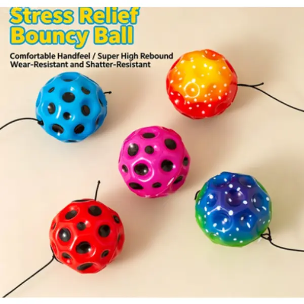 Moon-Shaped High-Rebound Stress-Relief Elastic Ball - Outdoor Unisex Durable Toy with Perforated Design, Comfortable Handfeel, Built-In Hanging Strap - Classic Novelty Gag Toy for Kids Relaxation