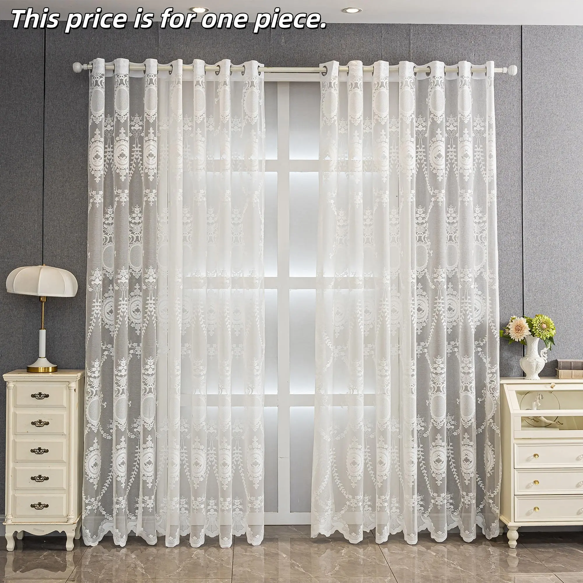 1PC Elegant French Rococo Lace Curtain Panel, Vintage High-End Embroidered Window Treatment, Perfect for Bedroom & Living Room Decor