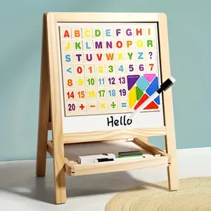 Wooden Multi-Functional Two-In-One Foldable Dual-Sided Large Magnetic Drawing Board Stand, Board Painting Rack