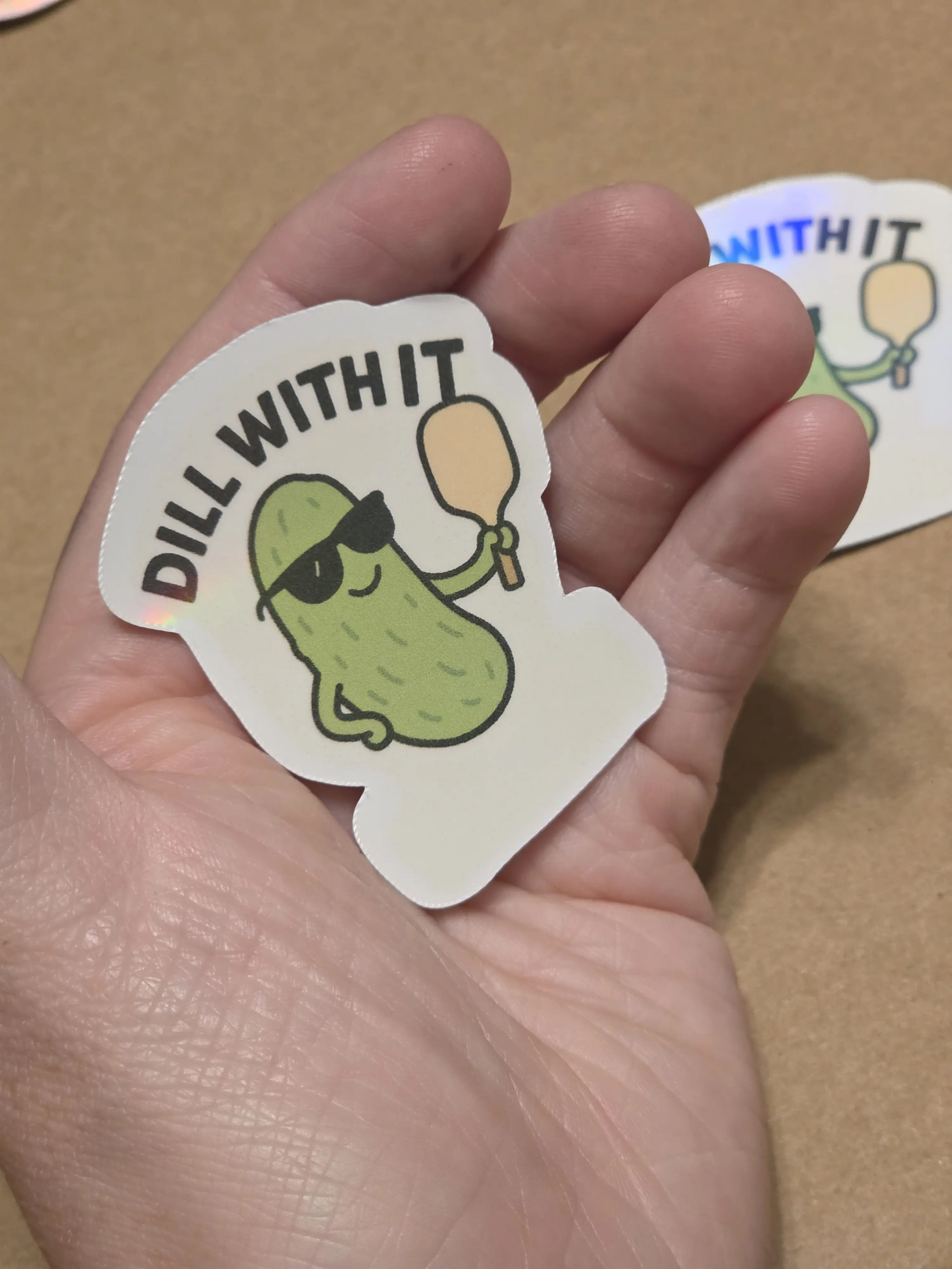 Funny Pickleball Sticker: "Dill With It" - Cool Pickle Pun Decal, Humorous Gift for Players, Laptop Sticker, Water Bottle Decal