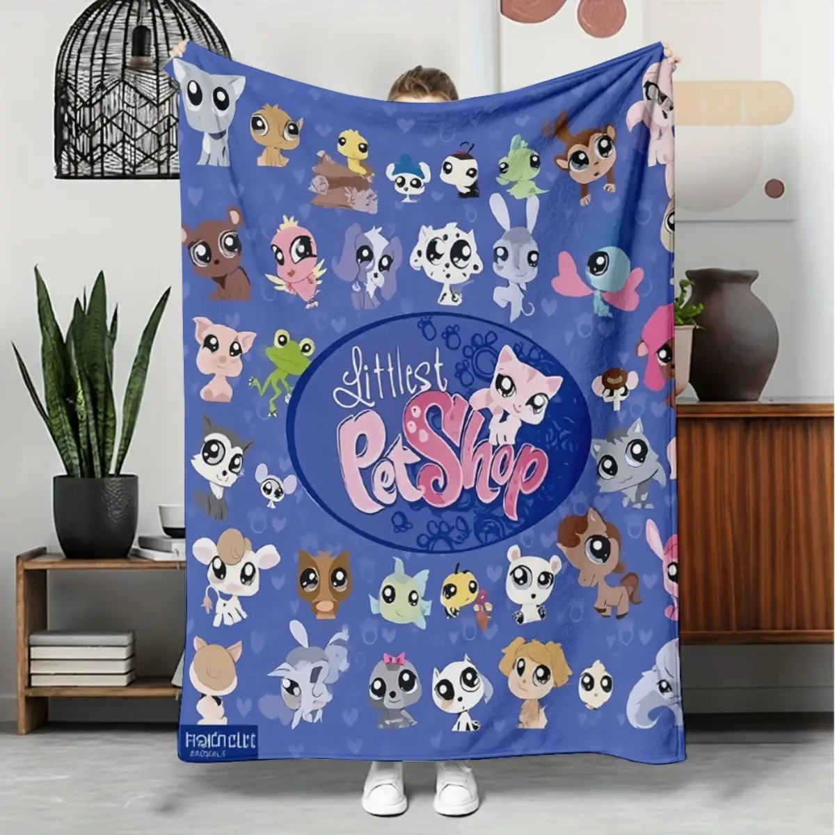 Littlest Pet Shop Character Soft Flannel Throw Blanket, Retro Cartoon Animal Print for Kids Bedroom Playroom and Lounge Decor, Lightweight Bed Throw for Story Time, Birthday Christmas Gift for Children and Nostalgic Toy Fans