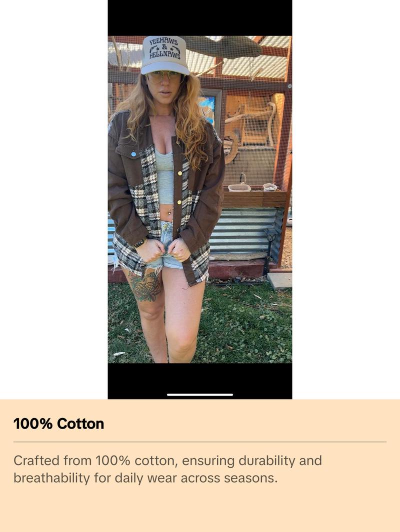 Brown Plaid Patchwork Denim Jacket