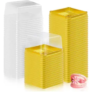 100PCS(50pcs Box with 50pcs Lid) Mini Transparent Plastic Cupcake Container with Golden Edge - Perfect for Weddings, Birthdays, Desserts Moon-shaped, for Transparent Display of Cakes and Muffins