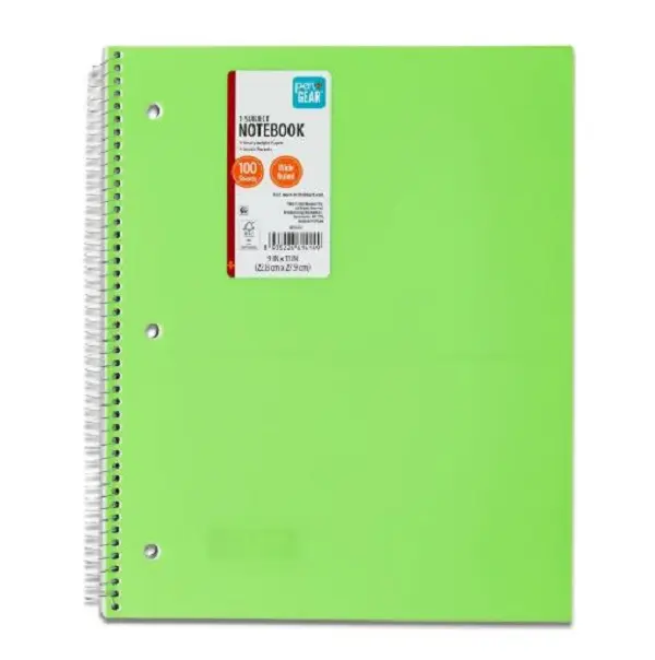 Pen + Gear Wide Ruled 1-Subject Notebook with Inside Pockets, 9" x 11", Green, 100 Heavyweight Sheets