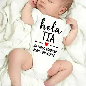 Hello Aunt Spanish Printed Baby Romper Pregnant Announcement Newborn Bodysuit Boys Girls Outfit Jumpsuit Infant Shower Gifts