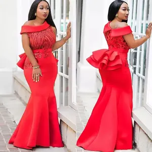 Red Elegant and Sophisticated Stretch Sequin Dress with Off-Shoulder Design and Mermaid Silhouette for Special Occasions