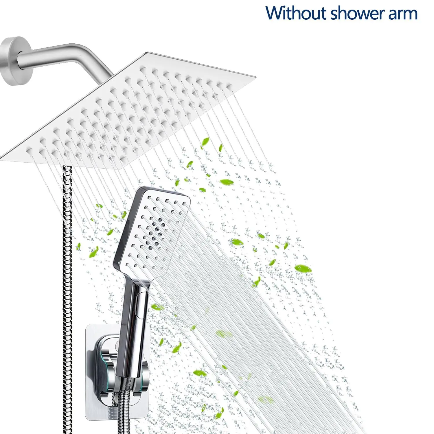 Shower Head Set, 1 Set High Pressure Rain Shower Head with Handhead Combo & Long Hose, 3 Way Diverter Valve Waterfall Shower Head, Summer Essentials