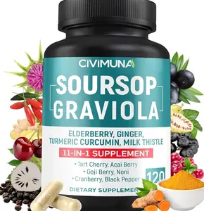Soursop Graviola Capsules with Elderberry, Turmeric, Ginger, Milk Thistle, Tart Cherry and More - 120 Capsules for 4 Months Supply