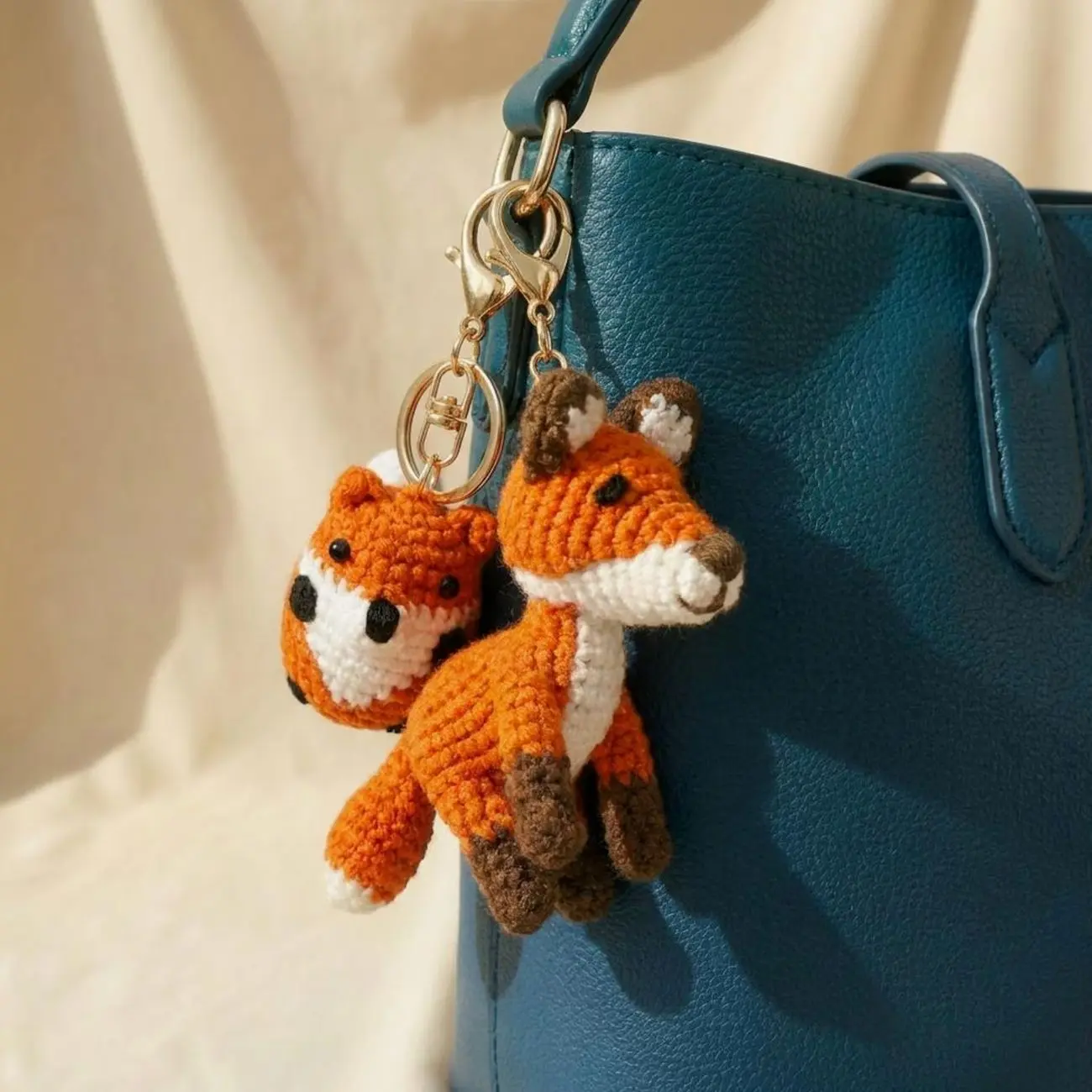 Fox Crochet Bag Charm, Handmade Amigurumi Fox Keychain, Cute Fox Purse Accessory, Lover Gift, Animal Bag Decoration