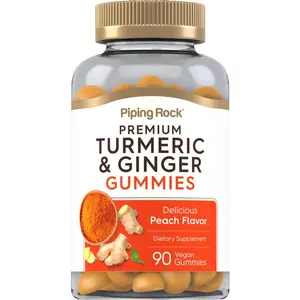 Piping Rock Turmeric and Ginger Gummies | 90 Count | Peach Flavor | Vegan Formula | Non-GMO, Gluten Free Supplement