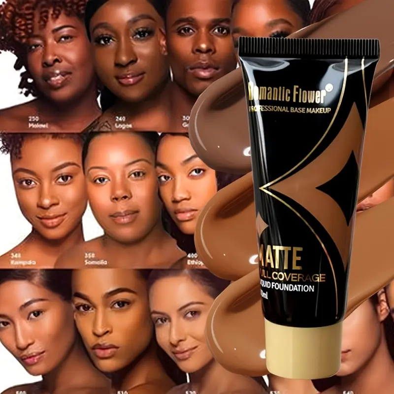 Full coverage matte liquid foundation Moisturizing Foundation | medium to dark color size | lightweight texture, excellent concealer | concealing acne spots, brightening skin color, creating flawless natural makeup effect