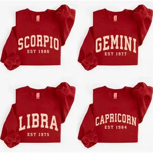 (Leave A Note) Custom Zodiac Sweatshirt with Est Year - Red, Horoscope Astrology Graphic, Unisex Crewneck Sweatshirt, Personalized Zodiac Energy Gift for Birthday And Star Sign Lovers - AG