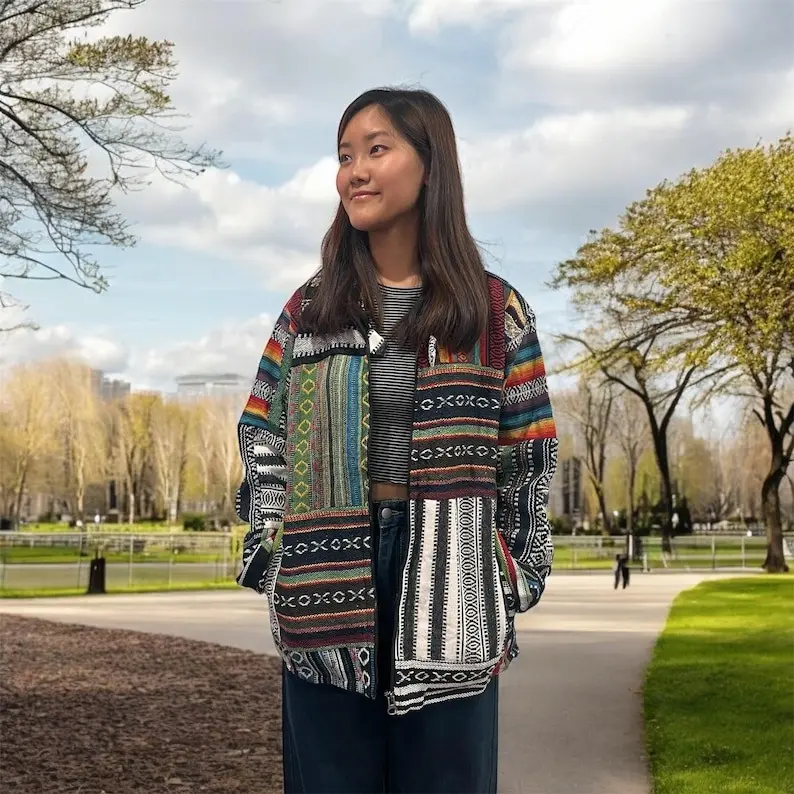 Unique Hand Woven Fabric Jacket - Cozy - Ethical Handmade Fashion - Bohemian Unisex Pathwork Jacket - Lightweight