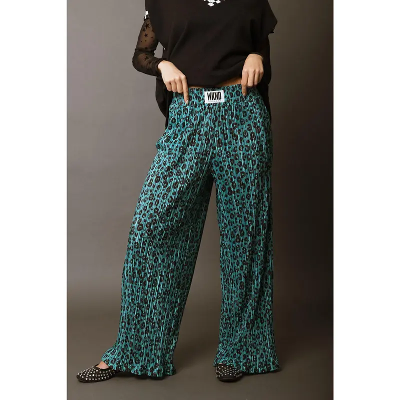 Leopard Plisse Pants - Jade